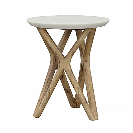 Coast to Coast Zion Contemporary Marble & Solid Mango Wood Round Accent Table, 21"H x 18"W x 18"D, Axis Natural & Marble