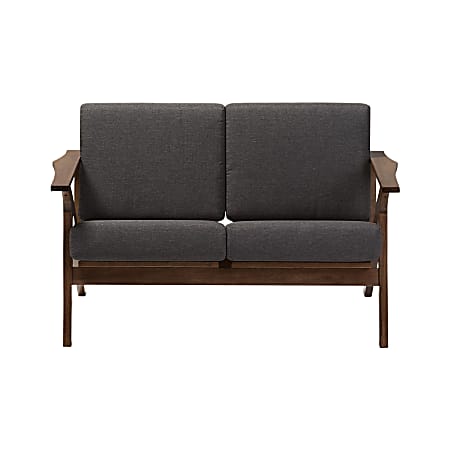 Baxton Studio Elena Fabric Loveseat, Gray/Dark Walnut