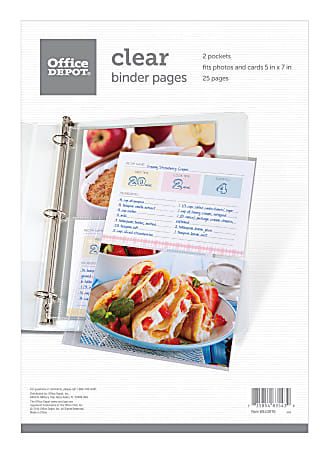 Office Depot® 2-Pocket Standard Binder Pages, 5" x 7", Clear, Pack Of 25 Pages