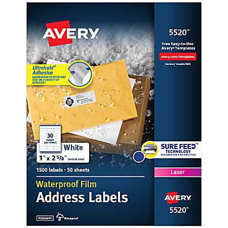 Avery® WeatherProof™ Laser Address Labels With TrueBlock Technology, 5520,  1