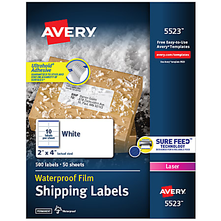 Avery® Waterproof Labels With Ultrahold®, 05523, Rectangle, 2