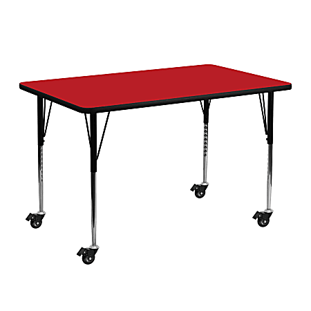 Flash Furniture Mobile 48"W Rectangular HP Laminate Activity Table With Standard Height-Adjustable Legs, Red