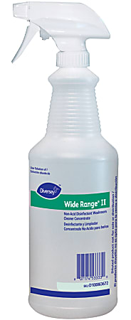 Diversey Screen-Printed Empty Bottles, Wide Range II, 32 Oz, Clear, Pack Of 12 Bottles.