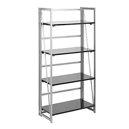 LumiSource Folia 50"H 4-Shelf Bookcase, Silver/Black
