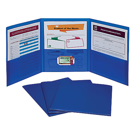 C-Line® 3-Pocket Poly Portfolios, 8-1/2" x 11", Letter Size, Blue, Pack Of 24 Portfolios