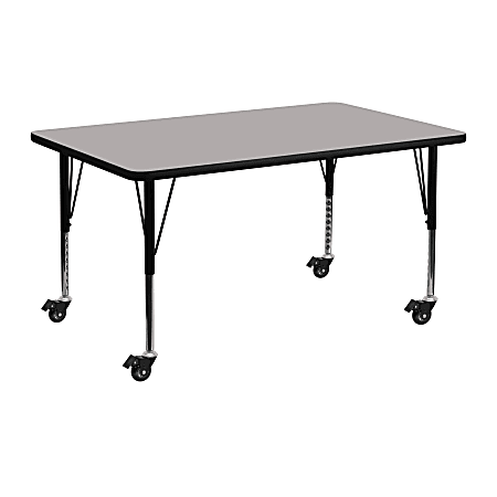 Flash Furniture Mobile Rectangular HP Laminate Activity Table, 24''W x 48''L, Gray