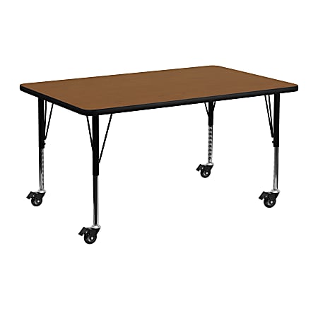 Flash Furniture Mobile Rectangular HP Laminate Activity Table, 24''W x 48''L, Oak