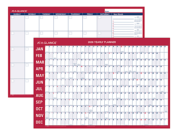 AT-A-GLANCE® Reversible Monthly/Yearly Erasable Wall Calendar, 36" x 24", January To December 2020, PM2828  