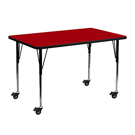 Flash Furniture Mobile 48"W Rectangular Thermal Laminate Activity Table With Standard Height-Adjustable Legs, Red