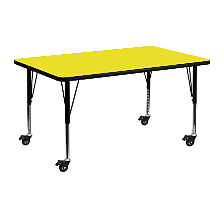Flash Furniture Mobile Rectangular HP Laminate Activity Table, 24''W x 48''L, Yellow
