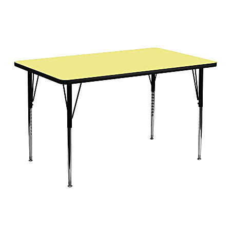 Flash Furniture 48"W Rectangular Thermal Laminate Activity Table With Standard Height-Adjustable Legs, 24"D, Yellow