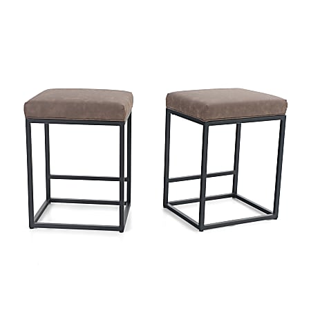 ALPHA HOME Faux Leather Counter-Height Stools, Brown, Set Of 2 Stools