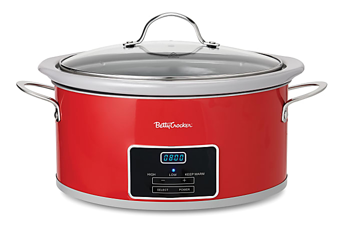 Betty Crocker 6-Quart Oval Digital Slow Cooker, Red