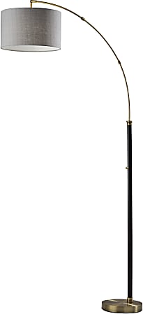 Adesso® Bergen Arc Lamp, 73-1/2"H, Gray Shade/Antique Brass Base