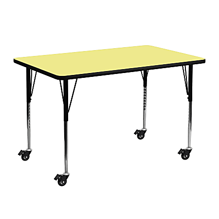 Flash Furniture Mobile 48"W Rectangular Thermal Laminate Activity Table With Standard Height-Adjustable Legs, Yellow