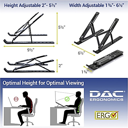 DAC Portable and Adjustable Laptop/Tablet Stand - Notebook, Tablet, Cell Phone Support - Aluminum Alloy - Black DAC Portable and Adjustable Laptop/Tablet Stand - Notebook, Tablet, Cell Phone Support - Aluminum Alloy - Black