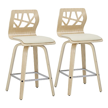 LumiSource Folia Counter Stools, Natural/Cream, Set Of 2 Stools