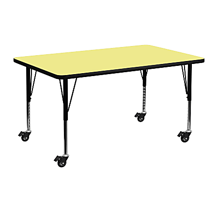 Flash Furniture Mobile 48"W Rectangular Thermal Laminate Activity Table With Short Height-Adjustable Legs, Yellow