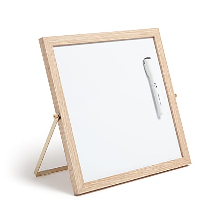 U Brands Magnetic Desktop Dry-Erase Easel Board, 12" x 12", White, Wood Frame