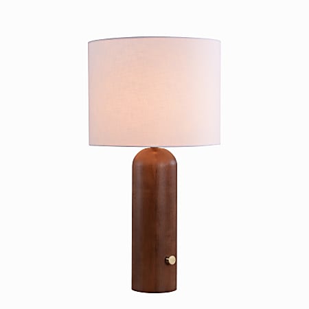 Kenroy Home Oakdale Table Lamp, 24-3/4"H, Off-White Shade/Wood Base