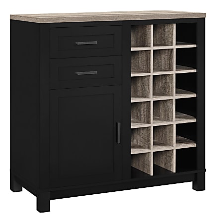 Ameriwood™ Home Carver Storage Cabinet/Buffet, 18 Cubbies/2 Shelves/2 Drawers, Black/Weathered Oak