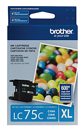 Brother® LC75 Cyan High-Yield Ink Cartridge, LC75C
