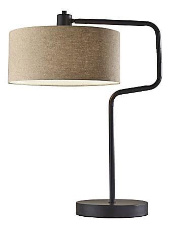Adesso® Jacob Swing-Arm Table Lamp, 25-1/2"H, Natural Shade/Antique Bronze Base