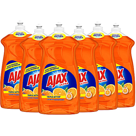 AJAX Triple Action Orange Dish Liquid - 52 fl. oz. Bottles - Liquid - 52 fl oz (1.6 quart) - 6 / Carton - Orange