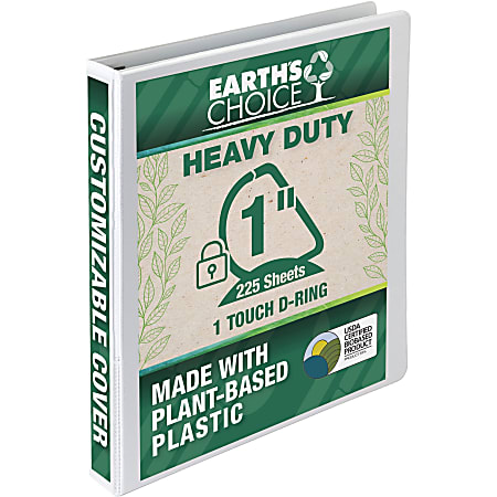 Samsill Earth's Choice One Touch Binder, 1" Ring, White