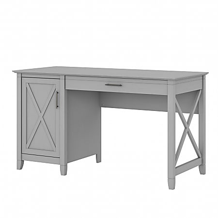 Bush Furniture Key West 54"W Computer Desk With Keyboard Tray And Storage, Cape Cod Gray, Standard Delivery