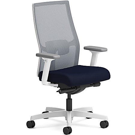 HON Ignition Mid-back Task Chair - Navy Fabric Seat - Fog Mesh Back - Designer White Frame - Mid Back - Armrest - 1 Each