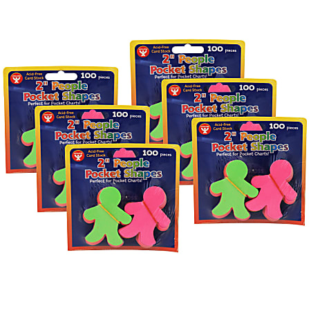 Hygloss Pocket Shapes, 2" People, 100 Shapes Per Pack, Set Of 6 Packs