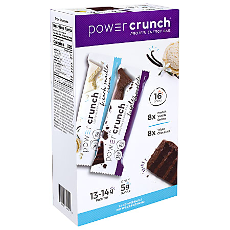Power Crunch Protein Energy Bars, Triple Chocolate & French Vanilla, 1.4 Oz, Pack Of 16 Bars