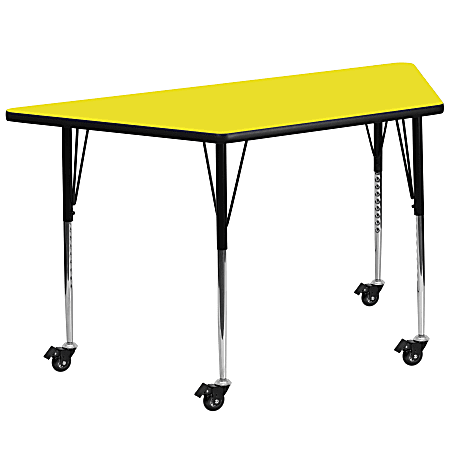 Flash Furniture Mobile 47"W Trapezoid HP Laminate Activity Table With Standard Height-Adjustable Legs, Yellow