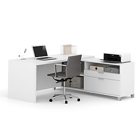 Bestar Pro-Linea 72"W L-Shaped Corner Desk, White