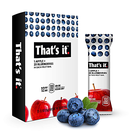 That's It Fruit Bars, Gluten-Free Apple + Blueberry, 1.2 Oz, Pack Of 12 Bars