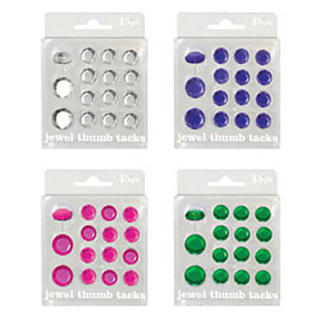 Fashion Pushpins, 3/10", Round Shape, Jewels, Assorted Colors, Pack Of 15
