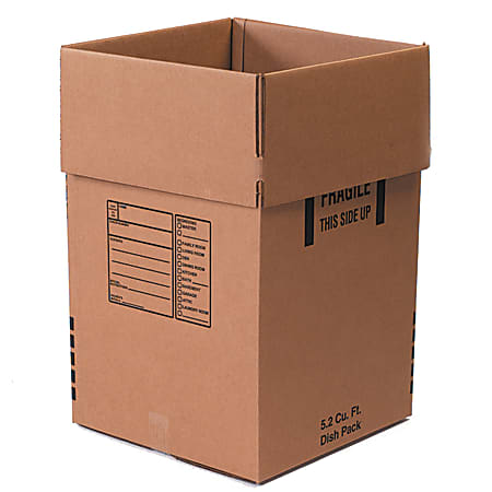 Partners Brand Corrugated Dish Moving Boxes, 18" x 18" x 28", Kraft, Pack Of 5