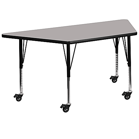 Flash Furniture Mobile Trapezoid HP Laminate Activity Table With Height-Adjustable Short Legs, 25-1/2"H x 22-1/2"W x 45"D, Gray