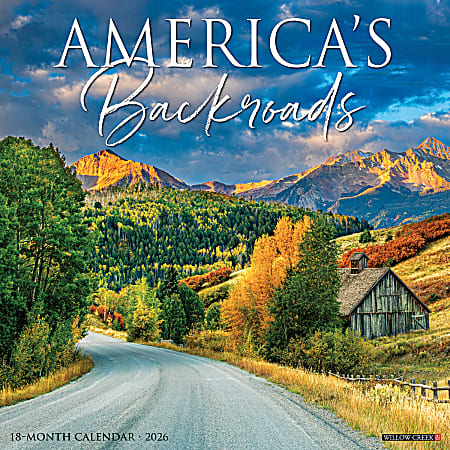 2026 Willow Creek Press Scenic Monthly Wall Calendar, 12" x 12", America's Backroads, January To December, 49808