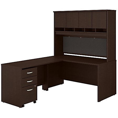 Bush Business Furniture 60"W L-Shaped Corner Desk With Hutch And Mobile File Cabinet, Mocha Cherry, Standard Delivery