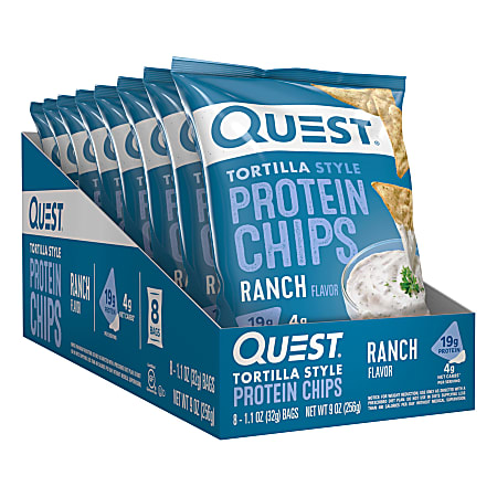 Quest Ranch Protein Tortilla Chips, 1.1 Oz, Pack Of 8 Bags