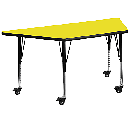 Flash Furniture Mobile Trapezoid HP Laminate Activity Table With Height-Adjustable Short Legs, 25-1/2"H x 22-1/2"W x 45"D, Yellow