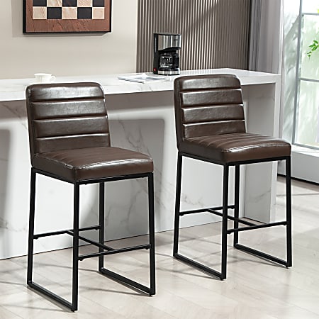 Glamour Home Belisario Faux Leather Bar Stools With Backs, Brown/Black, Set Of 2 Stools