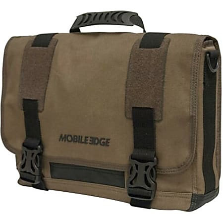 Mobile Edge ECO Rugged Carrying Case (Messenger) for 14" Apple iPad MacBook Pro - Olive - Cotton Canvas Body - Shoulder Strap, Clip - 10.5" Height x 15.5" Width x 4" Depth