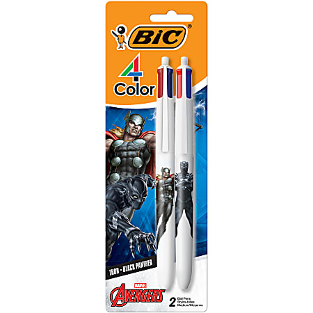 BIC 4-Color Marvel's Avengers Retractable Ballpoint Pens, Thor And Black Panther Edition, Medium Point, 1.0 mm, White Barrel - MMXREAP2-AST