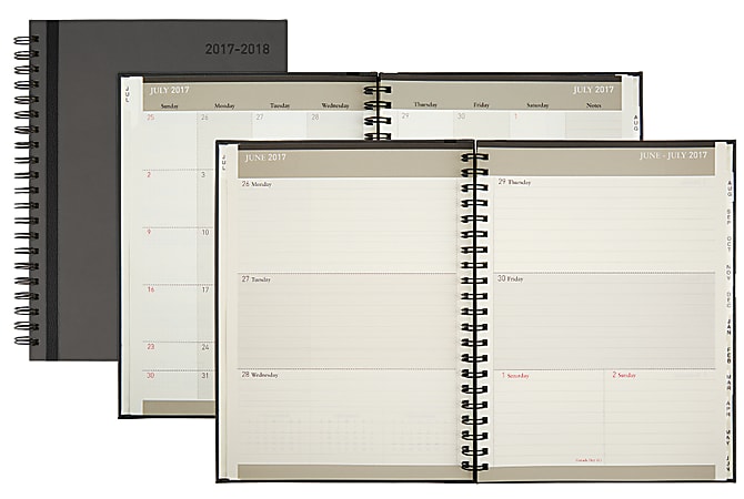 Office Depot® Brand Academic Weekly/Monthly Planner, 8" x 11", 30% Recycled, Gray/Black, July 2017 to June 2018