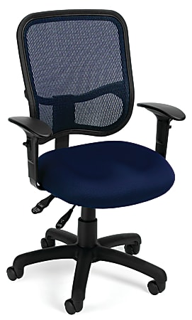 OFM Mesh Comfort Series Fabric Mid-Back Task Chair With Arms, Navy/Black