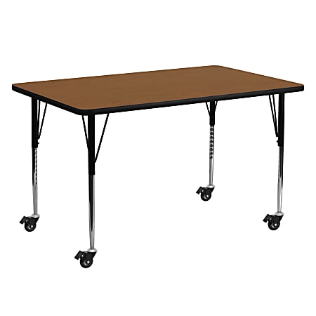 Flash Furniture Mobile Rectangular HP Laminate Activity Table, 24''W x 60''L, Oak