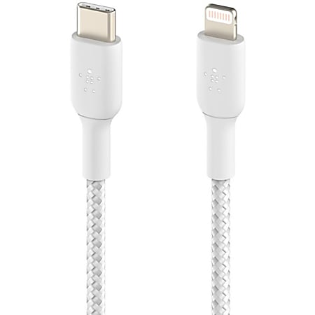 Belkin Braided USB-C to Lightning Cable (2m/6.6ft, White) - 6.60 ft Lightning/USB-C Data Transfer Cable  - CAA004BT2MWH